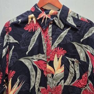 Puritan Shirt Mens Large Black Tropical Floral Hawaiian Button Up Aloha Rayon